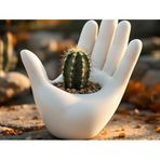 Avuç İçi Tasarımlı Dekoratif El Saksı - Modern Sukulent ve Kaktüs Çiçekliği, Sanatsal El Figürlü Duvar ve Masa Dekoru, Estetik Hediyelik Saksı - flower pot in the shape of a hand (beyaz)