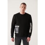 Avva A22Y1246 Erkek Siyah Bisiklet Yaka Hologram Baskılı Sweatshirt