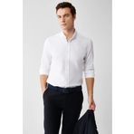 Avva A32Y2014 Beyaz Klasik Yaka Armürlü Şerit Detaylı Pamuk Slim Fit Erkek Gömlek