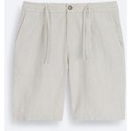 Avva B003731 Relaxed Fit Bej Beli Lastikli Keten Karışımlı Erkek Şort