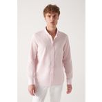 Avva E002141 Erkek Açık Pembe Düz Yaka Comfort Fit Pamuk Gömlek