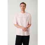 Avva Erkek Açık %100 Pamuk Pembe Bisiklet Yaka Baskılı Oversize Fit T-Shirt A41Y1157
