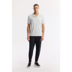 Avva Erkek Açık Gri Apaj Yaka Jakarlı Elastan Regular Fit T-Shirt A51Y1069 - XL