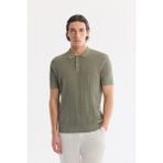 AVVA Erkek Açık Haki Polo Yaka Düğmeli Jakarlı Regular Fit Triko T-shirt A61Y5013