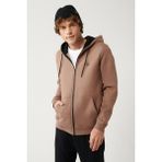 Avva Erkek Açık Kahverengi Kapüşonlu 3 İplik Şardonlu Fermuarlı Regular Fit Sweatshirt E001019