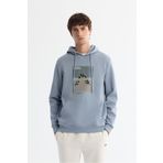 Avva Erkek Açık Mavi Regular Fit Kapüşonlu Pamuklu Baskılı Elastan Sweatshirt A42Y1321