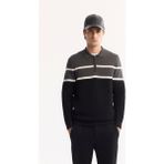 Avva Erkek Antrasit Polo Yaka Fermuarlı Çizgili Triko Regular Fit Kazak A52Y5091 - 3XL