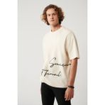 Avva Erkek Bej %100 Pamuk Bisiklet Yaka Baskılı Oversize Fit T-Shirt A41Y1038 - XL