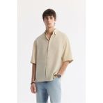 Avva Erkek Bej Alttan Britli Yaka Modal Karışımlı Soft Touch Boxy Fit Gömlek A51Y2119 - 2XL
