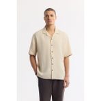 Avva Erkek Bej Apaj Yaka %100 Keten Kısa Kol Oversize Fit Gömlek A51Y2209 - XL