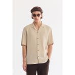 AVVA Erkek Bej Apaj Yaka %100 Keten Nefes Alan Kısa Kollu Comfort Fit Gömlek A61Y2209 - XS