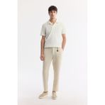 Avva Erkek Bej Beli Lastikli %100 Keten Relaxed Fit Pantolon B003032 - 33