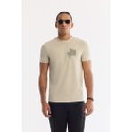 AVVA Erkek Bej Bisiklet Yaka Enjeksiyon Baskılı Bi-Stretch İnterlok Regular Fit T-shirt A61Y1136 - XL