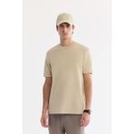 AVVA Erkek Bej Bisiklet Yaka Pamuklu Elastan Jakarlı Regular Fit T-Shirt A61Y1032 - XL