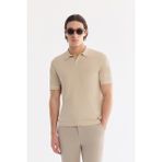 AVVA Erkek Bej Düğmesiz Polo Yaka %100 Pamuk Triko Regular Fit T-Shirt A61Y5041