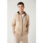 Avva Erkek Bej Kapüşonlu 3 İplik Şardonlu Fermuarlı Regular Fit Sweatshirt E001019