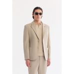 AVVA Erkek Bej Mono Yaka Torba Cepli Çift Yırtmaç Astarsız Bi-Stretch Comfort Slim Fit Ceket A61Y4012 - 50