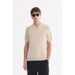 AVVA Erkek Bej Polo Yaka Fermuarlı Rayon Karışımlı Regular Fit Triko T-Shirt A61Y5009