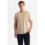 Avva Erkek Bej Regular Fit Bisiklet Yaka Baskılı Elastan T-Shirt A42Y1017