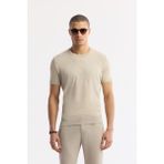 AVVA Erkek Bej Regular Fit Bisiklet Yaka Viskon Karışımlı Dokulu Triko T-shırt A51y5163 - 2XL