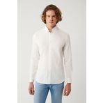 Avva Erkek Beyaz Alttan Britli Yaka Pamuklu Dokulu Slim Fit Gömlek A41Y2080