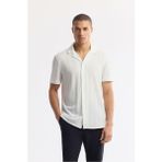 Avva Erkek Beyaz Apaj Yaka Jakarlı Jersey Comfort Fit Gömlek A51Y2027 - XL