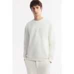 Avva Erkek Beyaz Bisiklet Yaka Baskılı Bi-Stretch İnterlok Regular Fit Sweatshirt A51Y1235 - M
