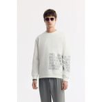 Avva Erkek Beyaz Bisiklet Yaka Baskılı Bi-Stretch İnterlok Regular Fit Sweatshirt A51Y1237 - 2XL