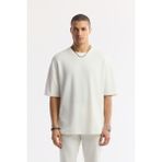 Avva Erkek Beyaz Bisiklet Yaka Jakarlı Oversize Fit T-Shirt A51Y1091 - M
