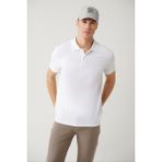 Avva Erkek Beyaz Kıvrılmaz Polo Yaka %100 Pamuk Basic Regular Fit T-Shirt B001032 - XL