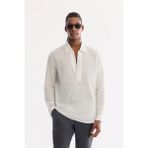 AVVA Erkek Beyaz V Yaka Keten Karışımlı Nefes Alan Comfort Fit Gömlek A61Y2148 - 2XL