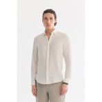 AVVA Erkek Ekru Alttan Britli Yaka Keten Karışımlı Soft Touch Comfort Fit Gömlek A61Y2019 - 2XL