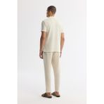 Avva Erkek Ekru Apaj Yaka Çizgili Pamuklu Jakarlı Regular Fit T-Shirt A51Y1152 - XL