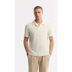 AVVA Erkek Ekru Apaj Yaka Jakarlı Keten Karışımlı Regular Fit T-Shirt A61Y1171