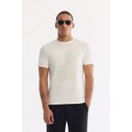 AVVA Erkek Ekru Bisiklet Yaka Baskılı Bi-Stretch İnterlok Regular Fit T-shirt A61Y1056 - M