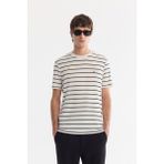 AVVA Erkek Ekru Bisiklet Yaka Çizgili Soft Touch Regular Fit T-Shirt A61Y1087 - 2XL