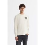 Avva Erkek Ekru Bisiklet Yaka Pamuklu Baskılı Elastan Regular Fit Sweatshirt A42Y1206 - XL