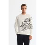 Avva Erkek Ekru Bisiklet Yaka Pamuklu Baskılı Regular Fit Sweatshirt A42Y1285 - 2XL