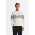 Avva Erkek Ekru Bisiklet Yaka Pamuklu Çizgili Sweatshirt B001203 - 2XL