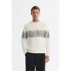 AVVA Erkek Ekru Bisiklet Yaka Pamuklu Çizgili Sweatshirt B001203
