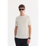 AVVA Erkek Ekru Bisiklet Yaka Pamuklu Elastan Jakarlı Regular Fit T-Shirt A61Y1032 - XS
