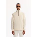 Avva Erkek Ekru Dik Yaka Fermuarlı Soft Touch Baskılı Regular Fit Sweatshirt A52Y1273