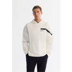 Avva Erkek Ekru Kapüşonlu Pamuklu Baskılı Elastan Oversize Fit Sweatshirt A42Y1289