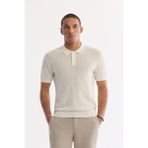 AVVA Erkek Ekru Polo Yaka Düğmeli Jakarlı Regular Fit Triko T-shirt A61Y5013 - 2XL