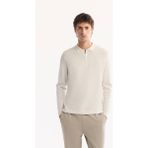 Avva Erkek Ekru Polo Yaka Fermuarlı Rayon Tüylenmeyen Basic Triko Regular Fit Kazak B005150 - XS
