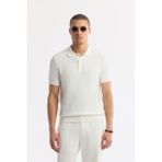 Avva Erkek Ekru Polo Yaka Viskon Karışımlı Regular Fit Triko Basic T-Shirt B005120 - 3XL