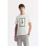 AVVA Erkek Ekru Regular Fit Bisiklet Yaka Baskılı Bi Stretch Interlok T-shirt A51y1029 - M