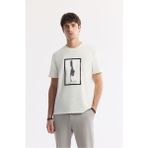 AVVA Erkek Ekru Regular Fit Bisiklet Yaka Baskılı Bi Stretch Interlok T-shirt A51y1029 - XL