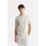 AVVA Erkek Ekru Regular Fit Bisiklet Yaka Viskon Karışımlı Dokulu Triko T-shırt A51y5163 - 2XL