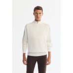 Avva Erkek Ekru Regular Fit Fermuarlı Dik Yaka Rayon Triko Kazak A42Y5005 - S